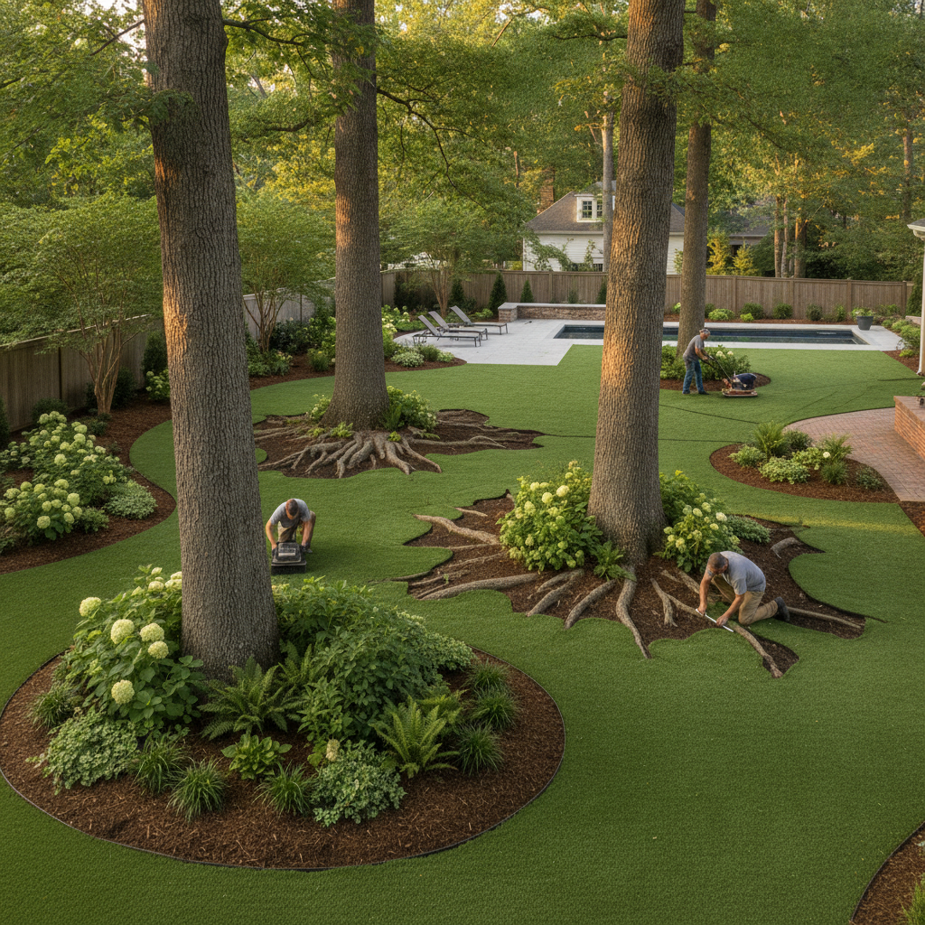 How Do You Install Artificial Turf Around Tree Roots and Landscaping Beds in Bethesda, MD?